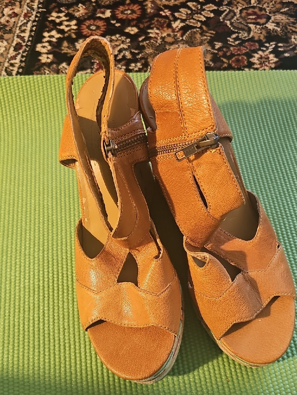 Nine West Cognac Leather Slingback Wedge Sandals